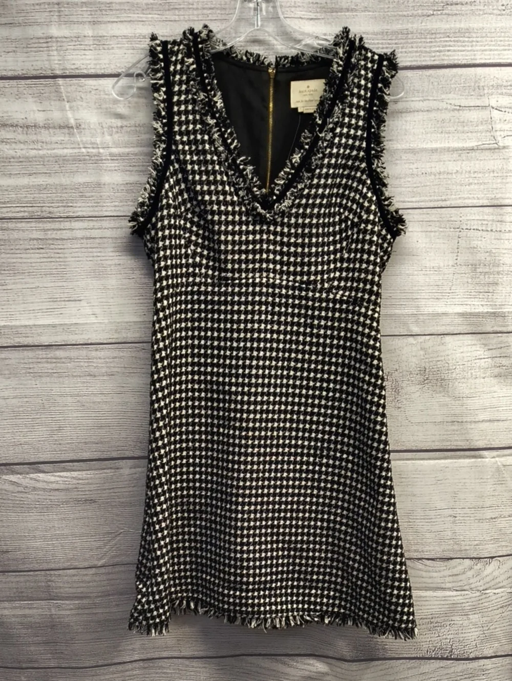 Kate Spade Black and White Houndstooth Tweed Dress Size 10